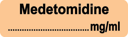 J2703 79 medetomidine Medication label reading medetomidine with a dotted line for concentration in mgml