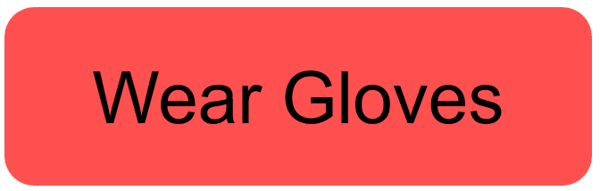 Red rounded badge reading wear gloves as a safety reminder